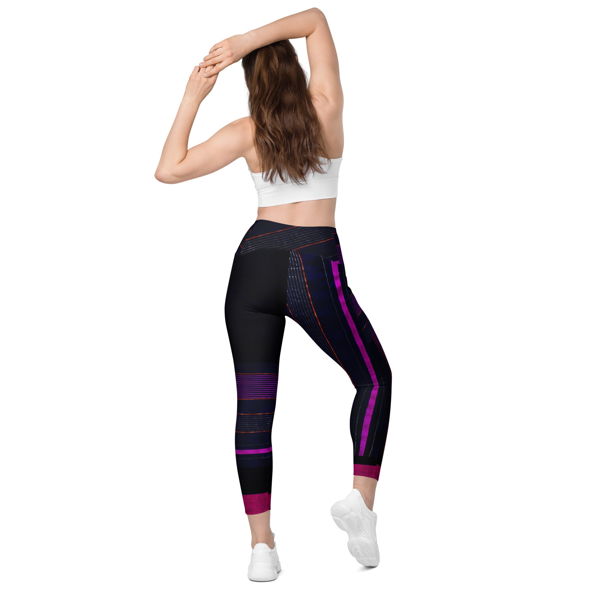 Black Gym Leggings with Pockets. Purple Pin Stripes Dance Leggings. Crossover Waist Yoga Pants. "Peppermint" by WickedYo.